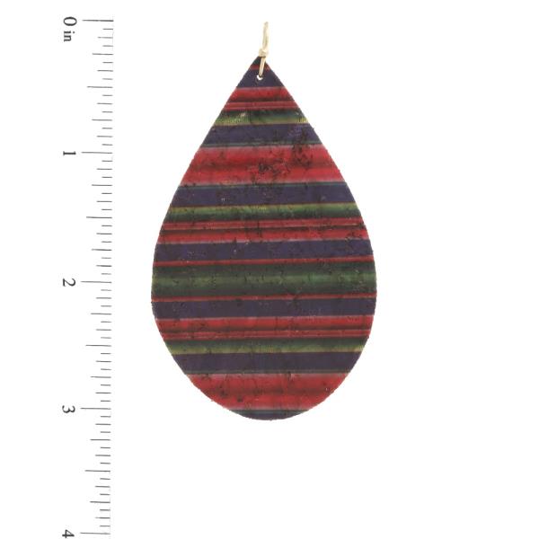 CORK LINE PATTERN TEARDROP DANGLE EARRING