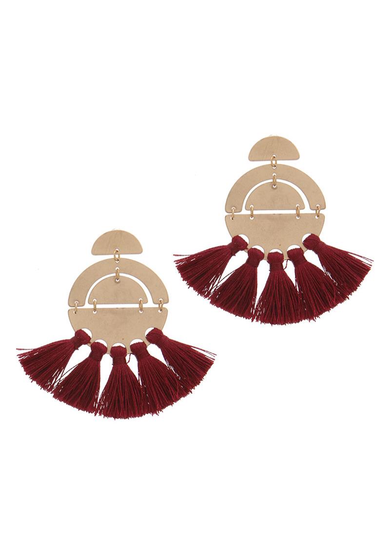 METAL CIRCLE TASSEL POST DROP EARRING