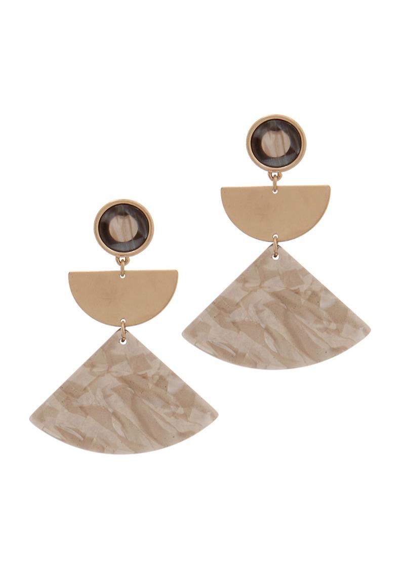 ACETATE TRIANGULAR SHAPE METAL HALF CIRCLE POST DROP EARRING