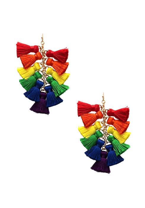 MULTI TASSEL CHAIN LINK DANGLE EARRING