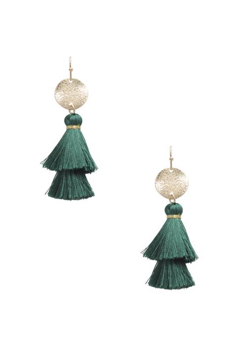 THREAD DOUBLE TASSEL DANGLE EARRING