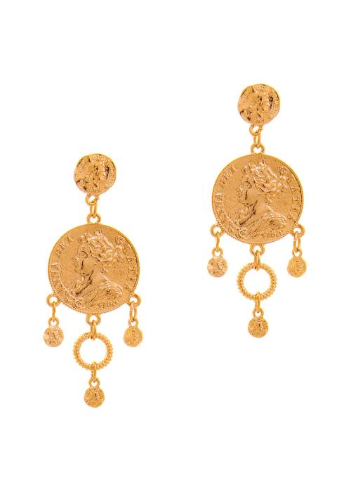 ANCIENT COIN DESIGN CIRCLE POST DROP EARRING