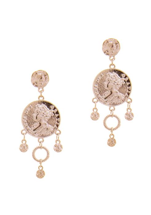 ANCIENT COIN DESIGN CIRCLE POST DROP EARRING