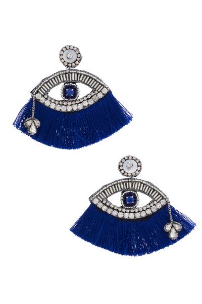 EYE RHINESTONE TASSEL POST EARRING