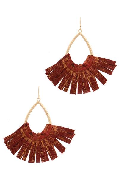 METALLIC GENUNIE LEATHER DROP EARRING