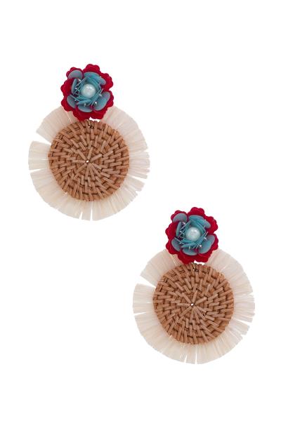 FLOWER WOVEN RAFFIA EDGE EARRING