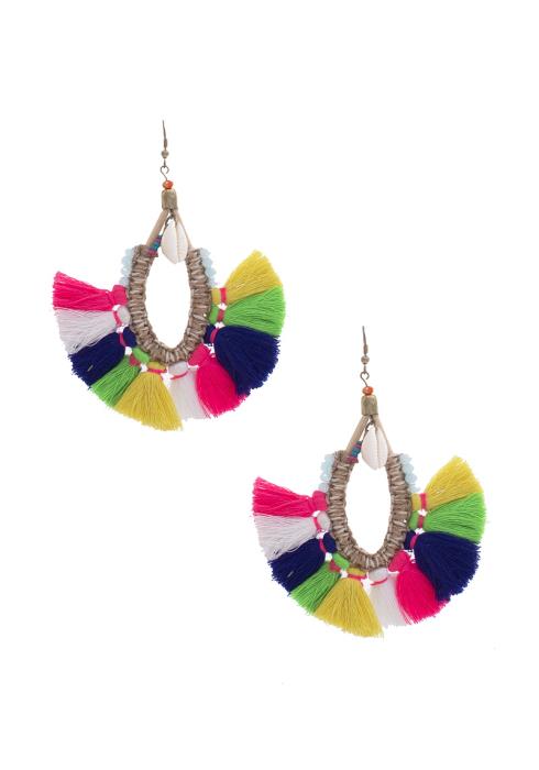 COLORFUL TASSEL COWIRE SHELL EARRING