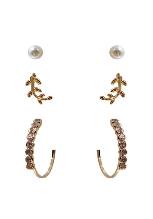 RHINESTONE STUD EARRING 3 PAIR SET