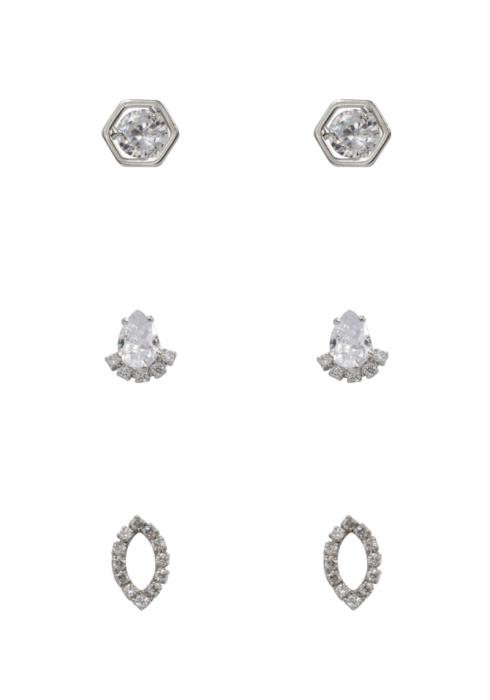 RHINESTONE STUD EARRING 3 PAIR SET