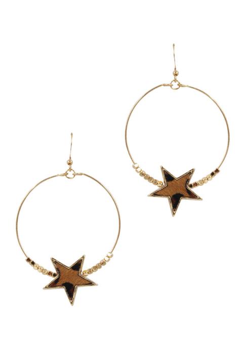 ROUND STAR LEOPARD HAIRCALF DANGLE EARRING