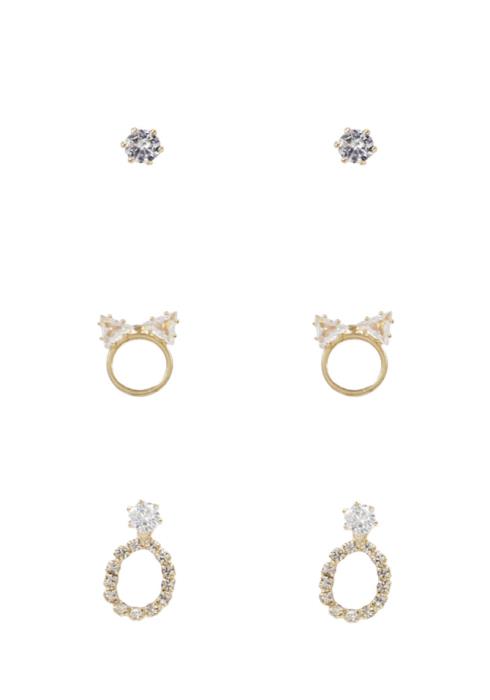RHINESTONE STUD EARRING 3 PAIR SET