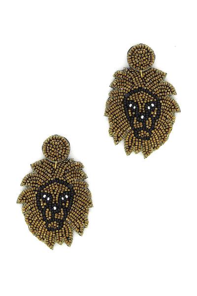 SEED BEAD LION FACE EARRING
