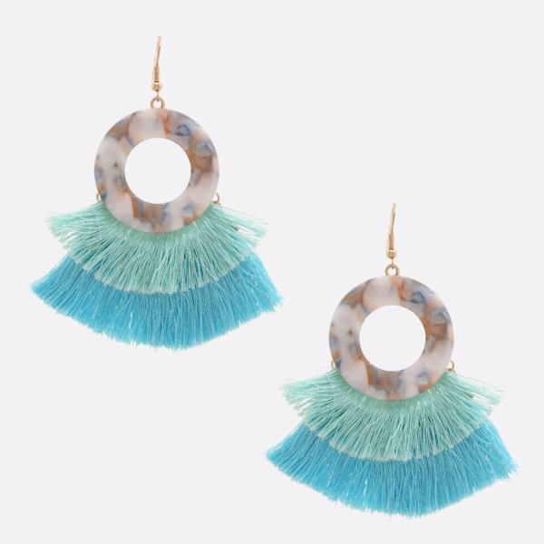 ACETATE CIRCLE FAN TASSEL DANGLE EARRING