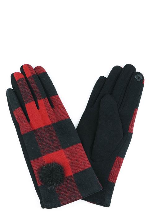 BUFFALO PLAID POMPOM GLOVES