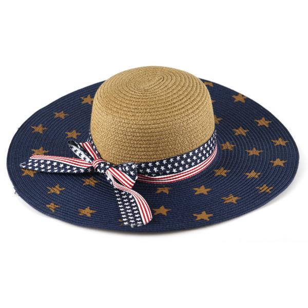 STYLISH STAR AND STRIPE NATURAL FIBER WOVEN SUN HAT