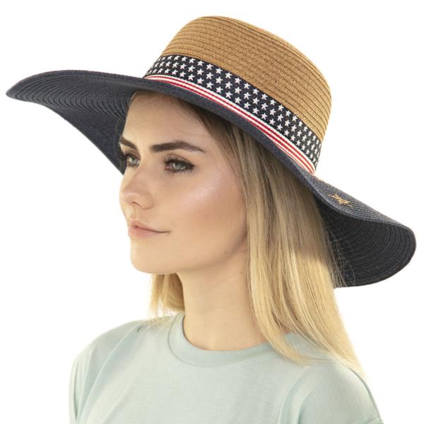 STYLISH STAR AND STRIPE NATURAL FIBER WOVEN SUN HAT