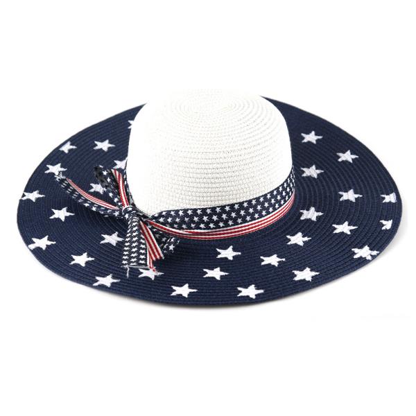 STYLISH STAR AND STRIPE NATURAL FIBER WOVEN SUN HAT