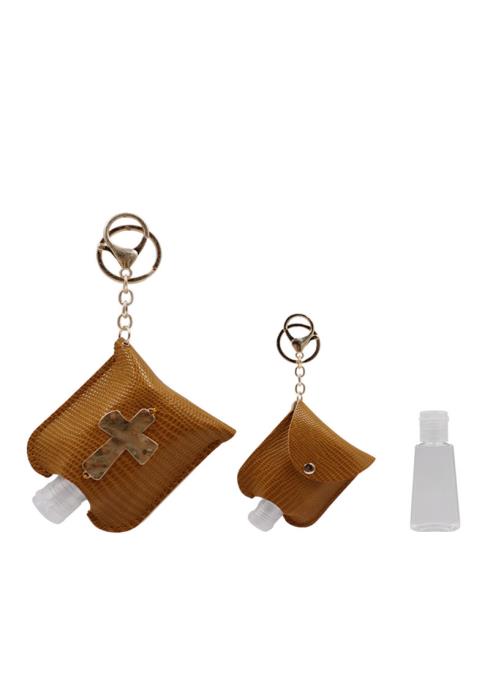 METAL CROSS MINI LEATHER EMPTY BOTTLE HOLDER KEY CHAIN BAG