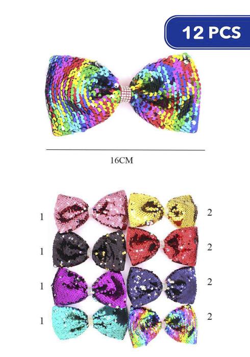 FASHION SEQUIN RIBBON HAIR BOW  (12 UNITS)