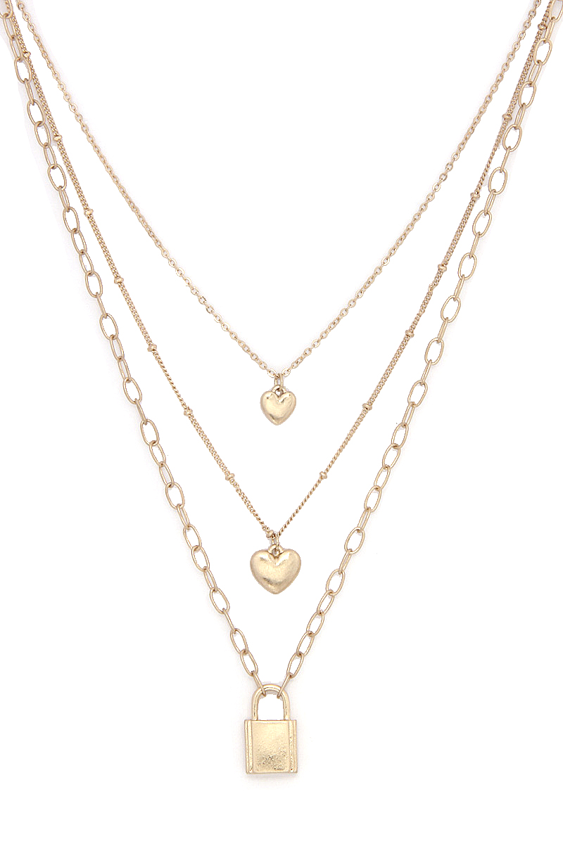 DOUBLE HEART CHARM OVAL LINK LAYER NECKLACE