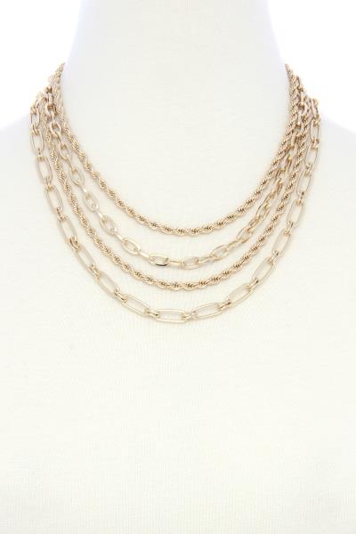 TWISTED OVAL LINK MULTI LAYER METAL NECKLACE