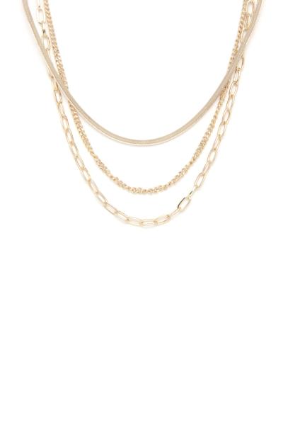 3 LAYERED BASIC METAL CHAIN NECKLACE
