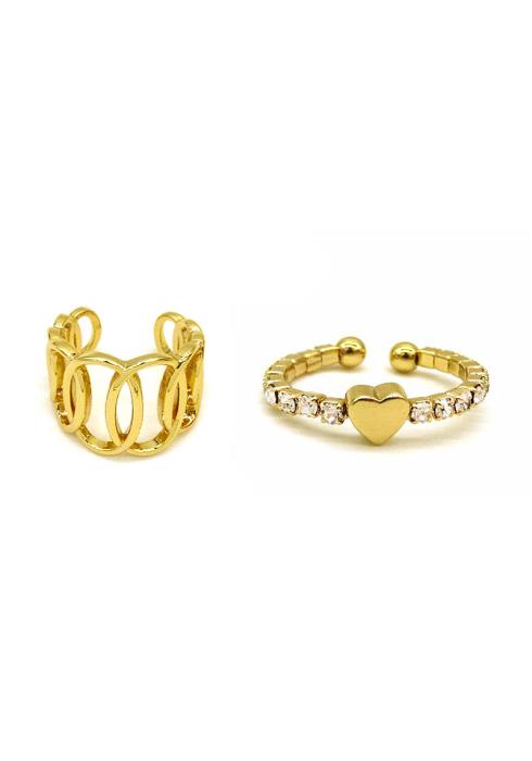 METAL RHINESTONE RING 2 PC SET