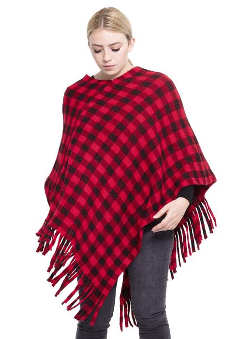 SOFT MODERN BUFFALO PLAID WITH FRINGES PONCHO