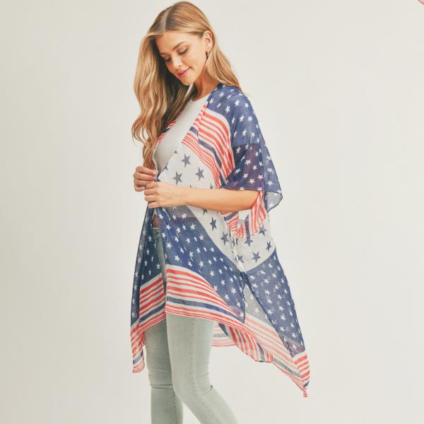 MULTI STRIPED AMERICAN FLAG KIMONO