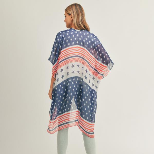 MULTI STRIPED AMERICAN FLAG KIMONO