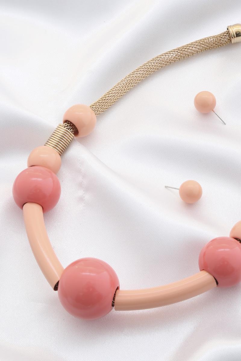 BALL BEAD COLOR METAL PIPE NECKLACE