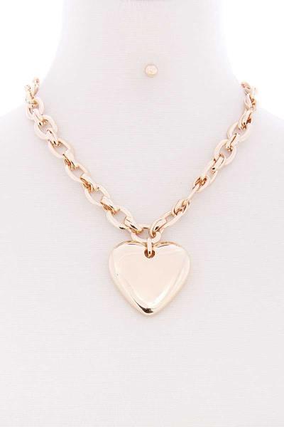 CHUNKY METAL WILD METAL HEART PENDANT NECKLACE EARRING SET