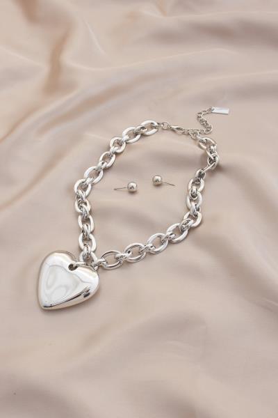 CHUNKY METAL WILD METAL HEART PENDANT NECKLACE EARRING SET