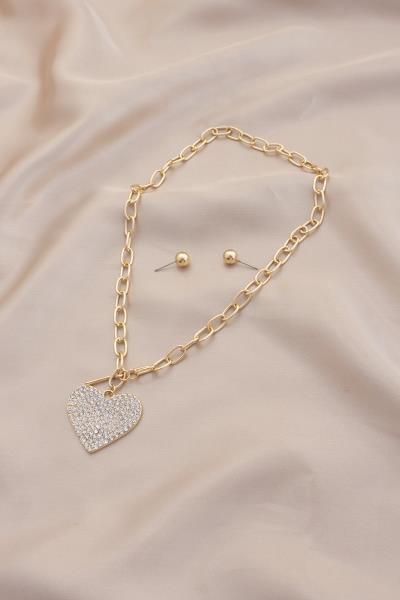 RHINESTONE HEART PENDANT TOGGLE CLOSURE NECKLACE