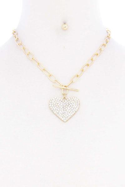 RHINESTONE HEART PENDANT TOGGLE CLOSURE NECKLACE