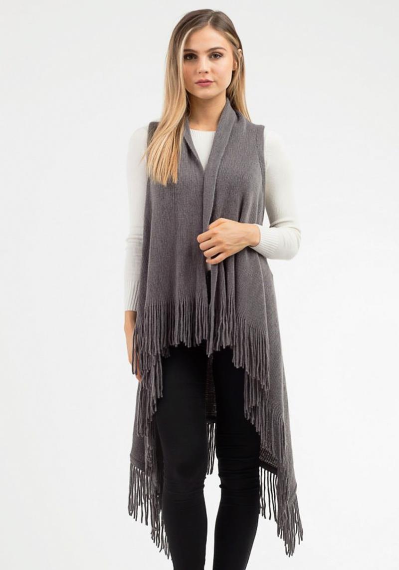 SOLID FRINGE KNIT VEST
