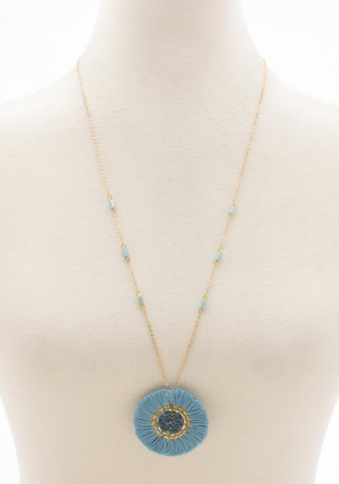 TASSEL EDGE ROUND BEADED PENDANT NECKLACE