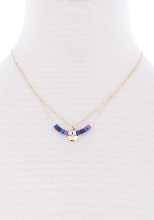 TRENDY COLOR BLOCK BEAD DOUBLE LAYER NECKLACE
