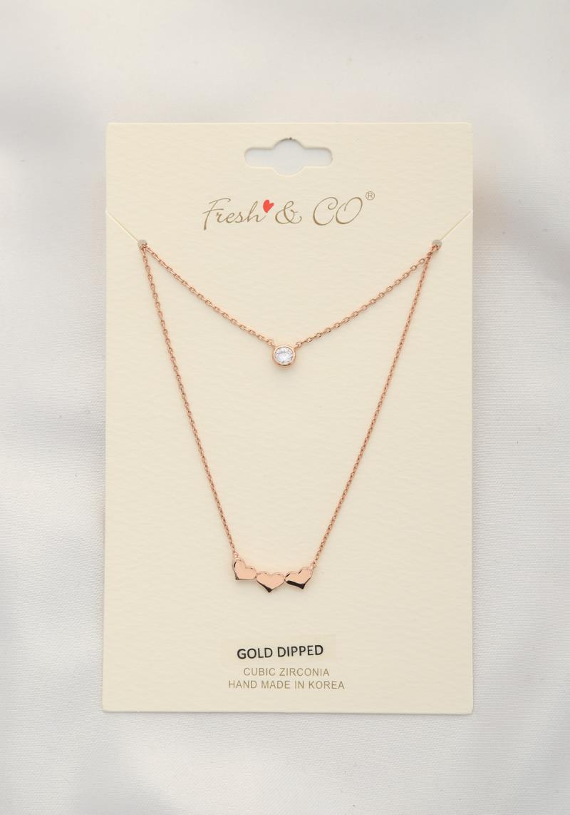 TRIPLE HEART CRYSTAL LAYERED NECKLACE