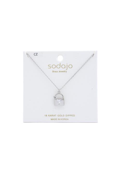 SODAJO LOCK CHARM CUBIC ZIRCONIA 18K GOLD DIPPED NECKLACE