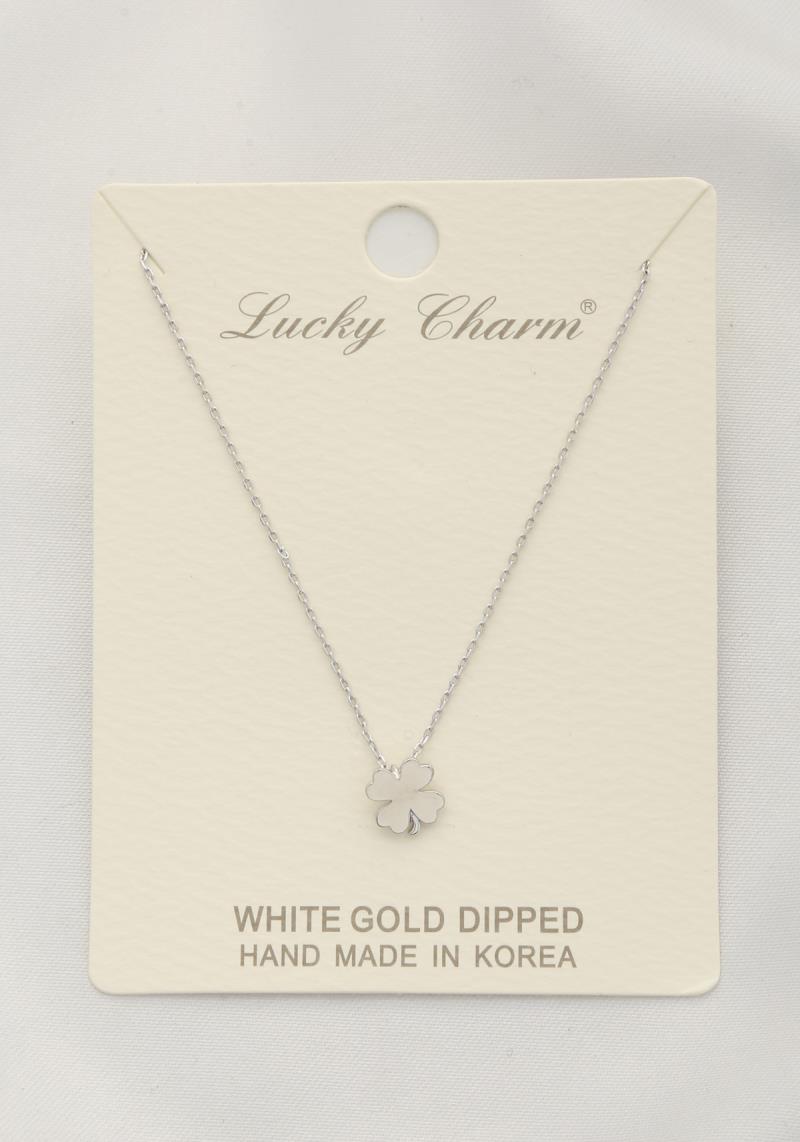 CLOVER LEAF CHARM WHITE GOLD DIPPED NECKLACE