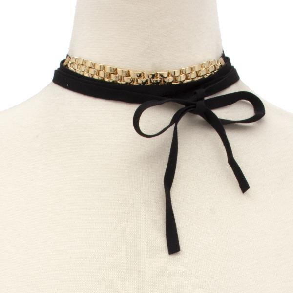 METAL CHAIN BOW CHOKER NECKLACE