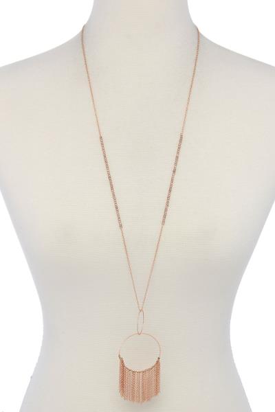 CUT OUT CIRCLE LINKED CHAIN TASSEL PENDANT NECKLACE