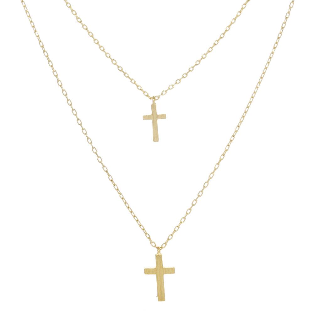 DOUBLE CROSS CHARM LAYERED NECKLACE