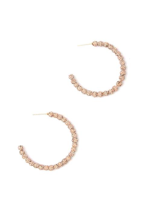 BEADED RHINESTONE OPEN CIRCLE DROP EARRING