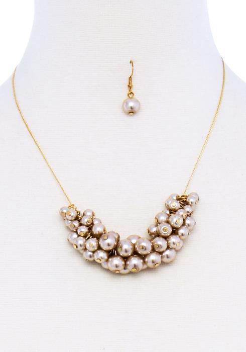 CHIC MULTI PEARL BEAD BECKLACE AND EARRING SET