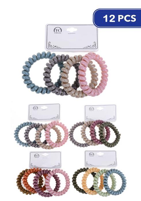 FASHION SPIRAL HAIR TIE 4 PC SET (12 UNITS)