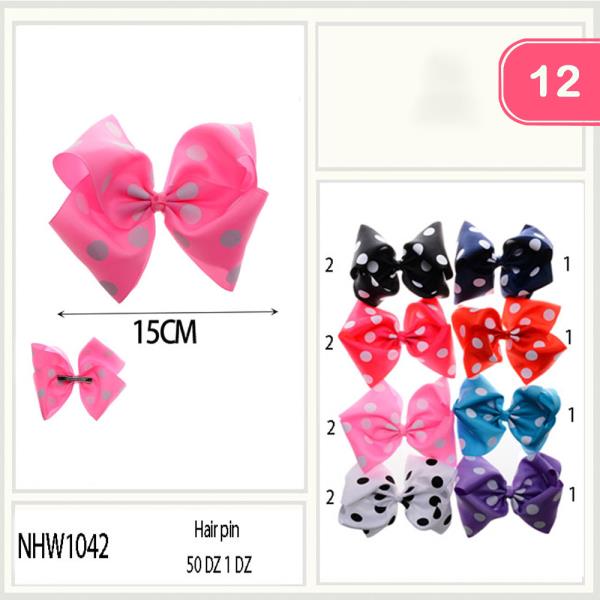 FASHION POLKA DOT RIBBON HAIR BOW (12 UNITS)