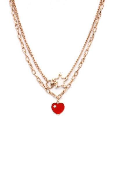 LAYERED METAL STAR AND HEART PENDANT NECKLACE