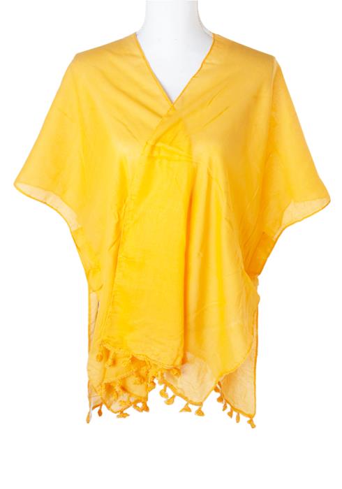 SMOOTH COLORED END TASSEL PONCHO